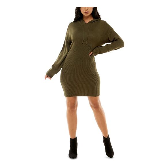 YOUNIQUE Dresses & Skirts - YOUNIQUE Womens Green Ribbed Hoodie Unlined Long Sleeve Short Sweater Dress M